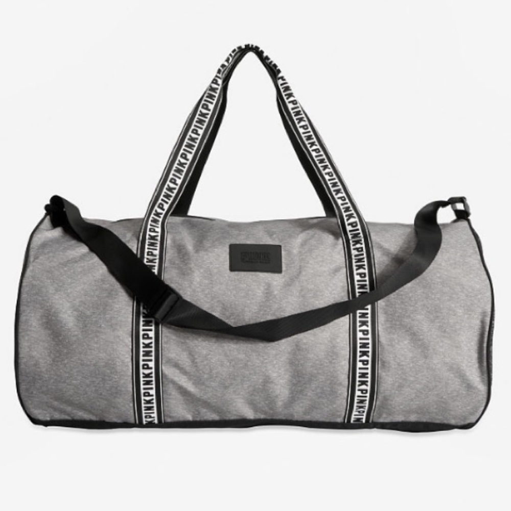 VS VICTORIAS SECRET PINK LARGE TRAVEL WEEKENDER DUFFLE TOTE BAG HEATHER GREY